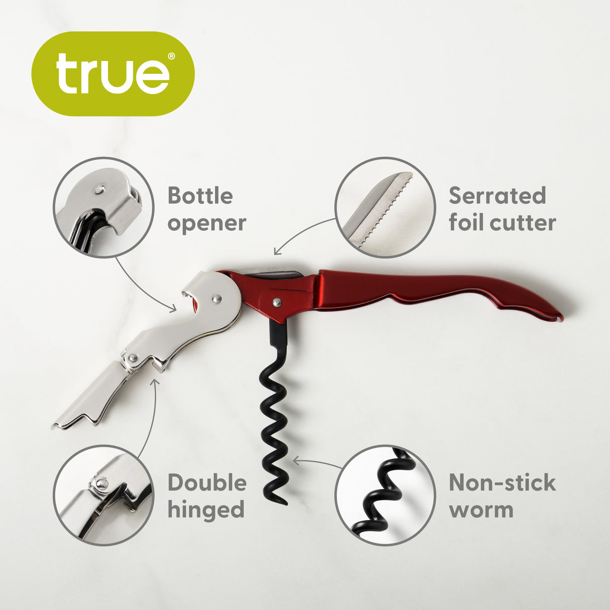 Truetap Waiter's Corkscrew in Metallic Red, Bulk