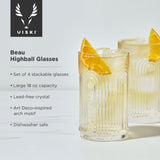 Deco Beau Crystal Highball Glasses, Set of 4