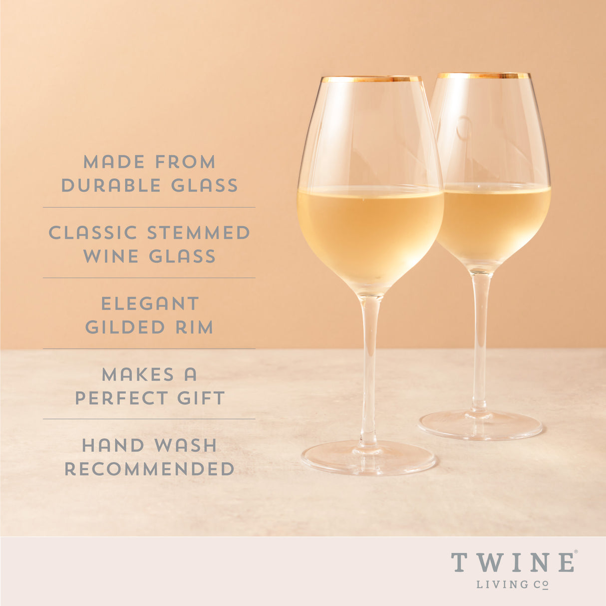 Gilded Stemmed Wine Glasses, Set of 2