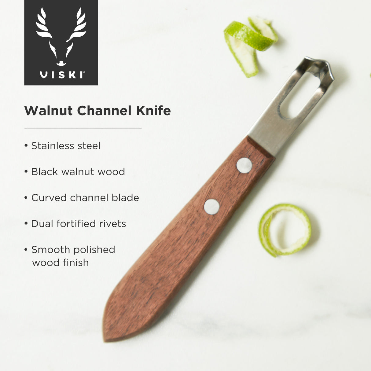 Viski Professional Channel Knife with Walnut Wood Handle