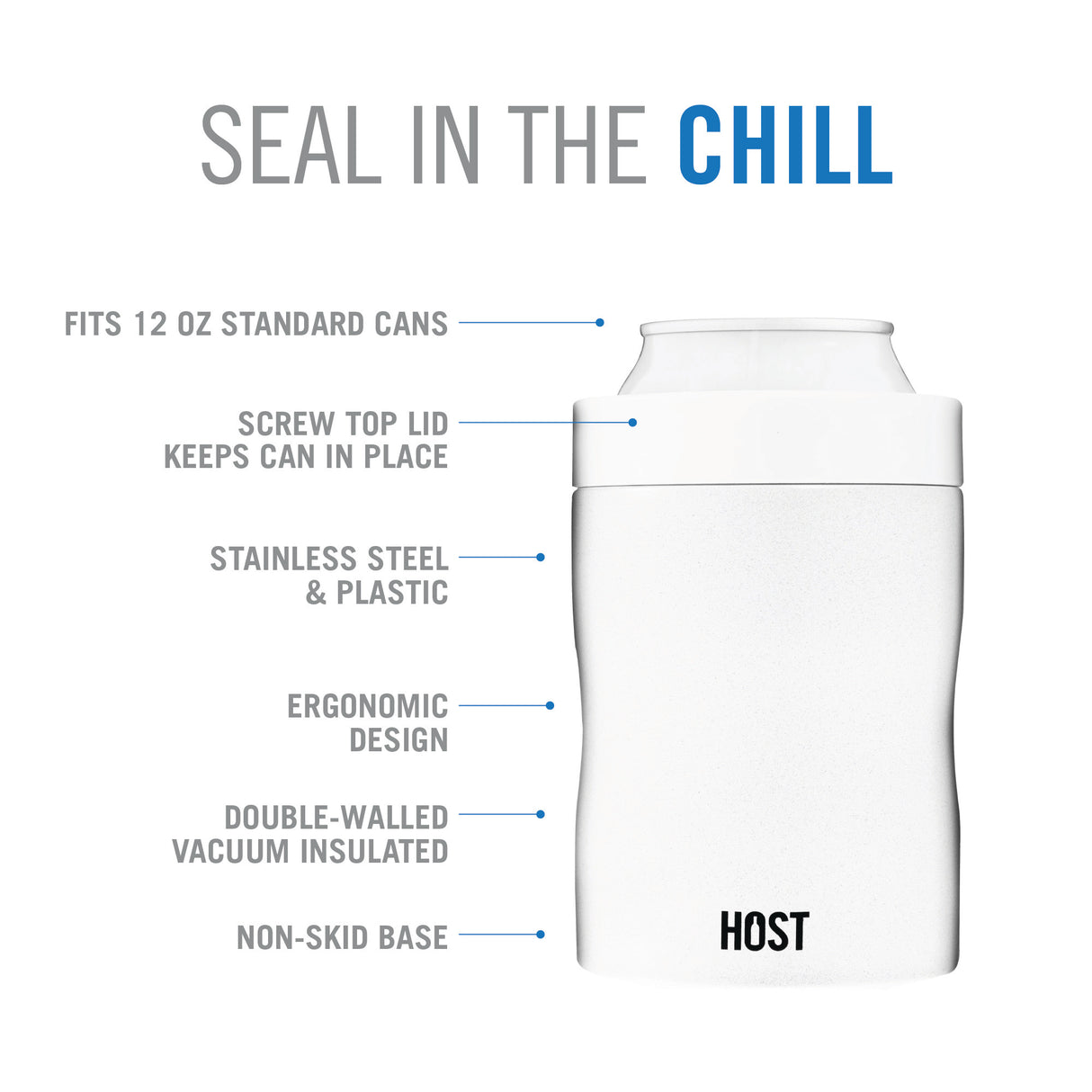 Stay-Chill Standard Can Cooler in Pearl White