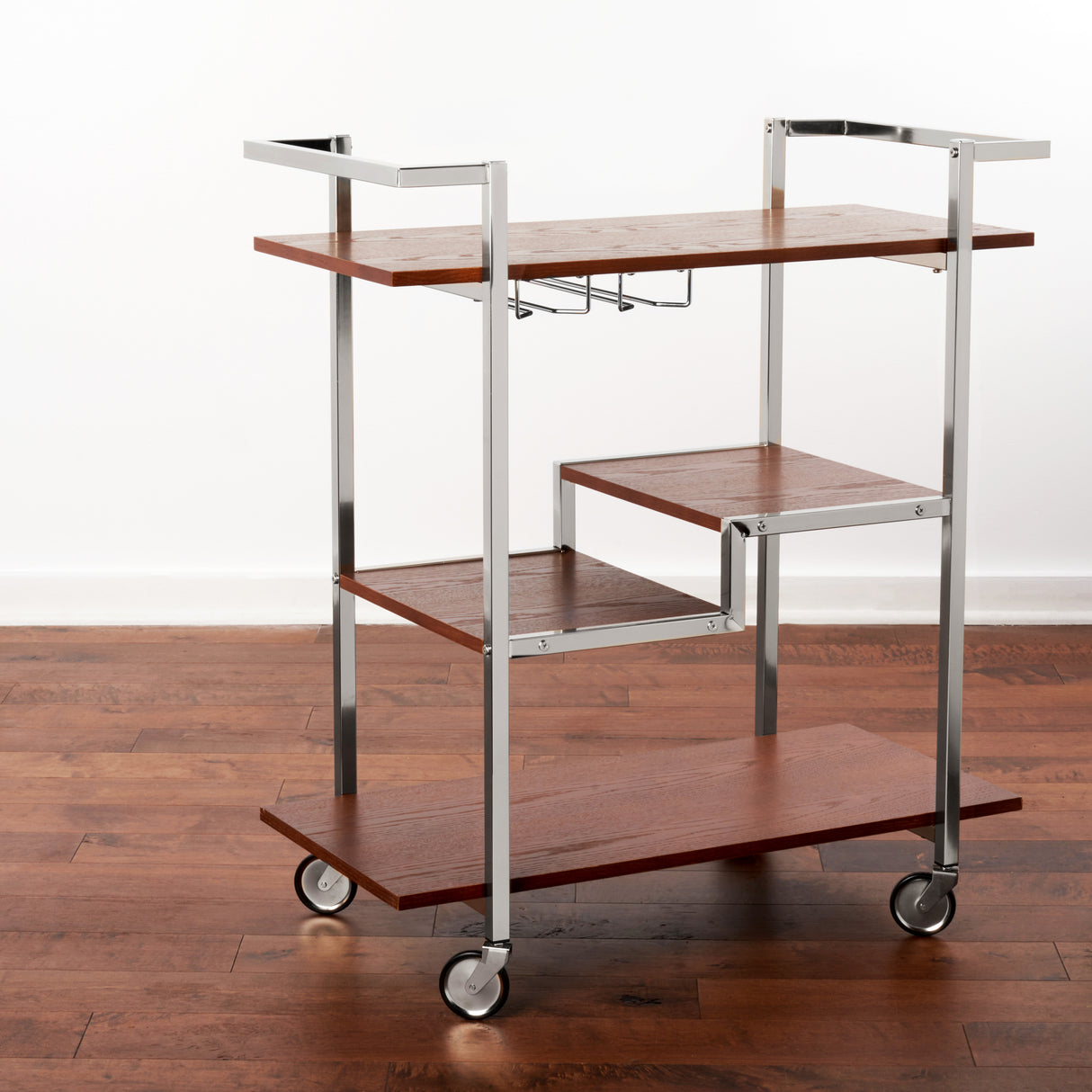 Harrison Bar Cart in Wood and Stainless Steel