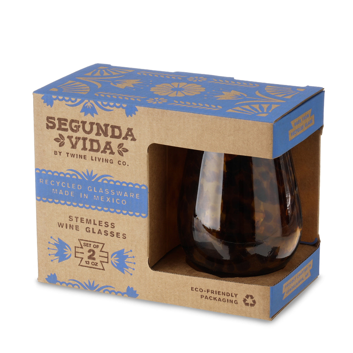 Segunda Vida Tortuga Recycled Stemless Wine Glasses, Set of 2