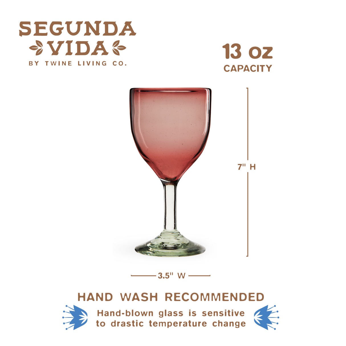 Segunda Vida Rosado Recycled Stemmed Wine Glasses, Set of 2