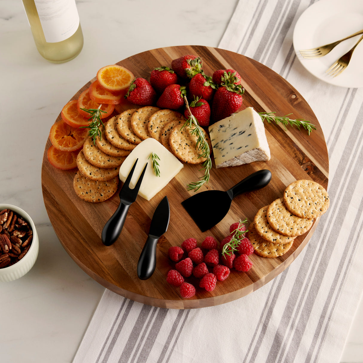 Acacia Wood Footed Cheese Board & Knife Set