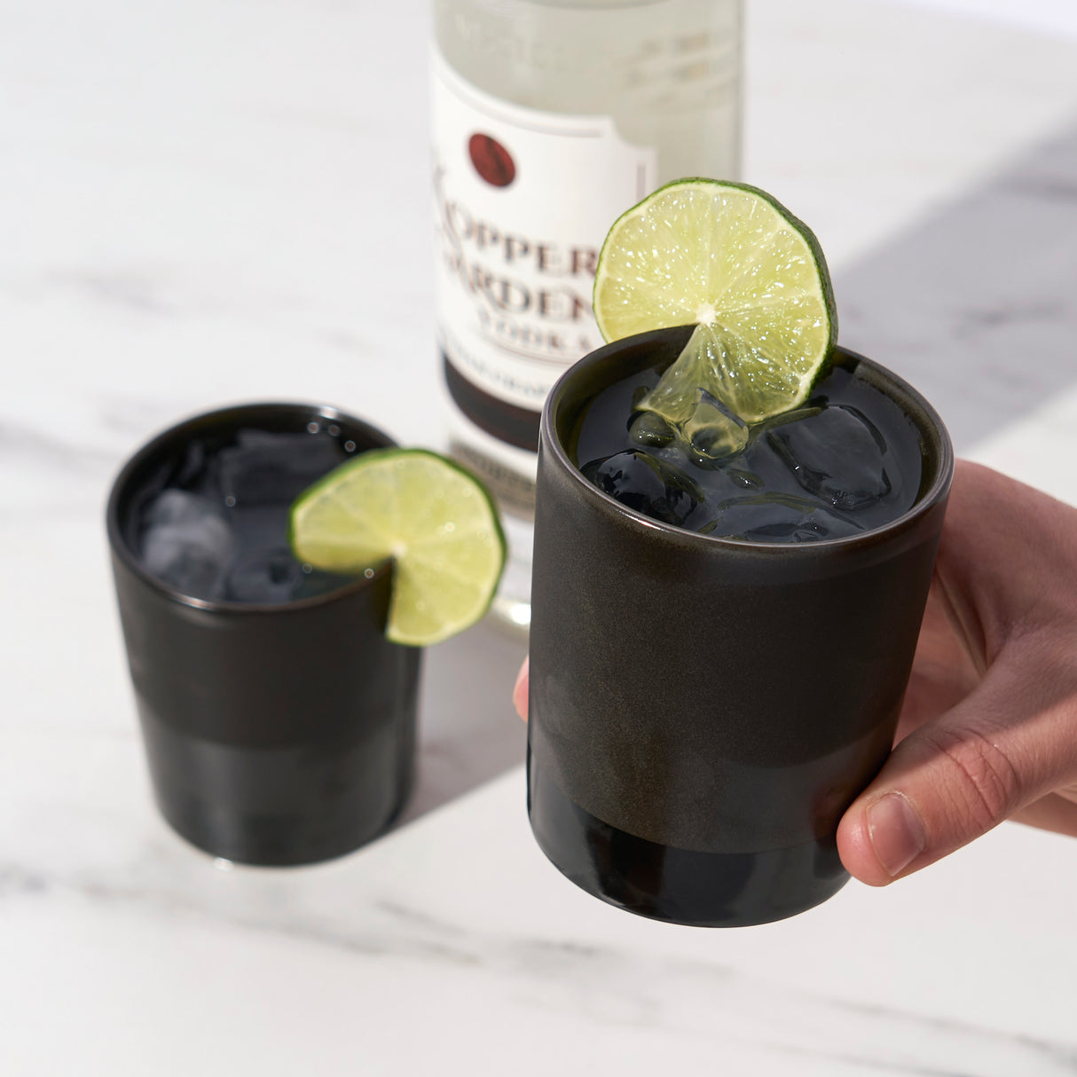 Stoneware Tumblers in Black, Set of 2