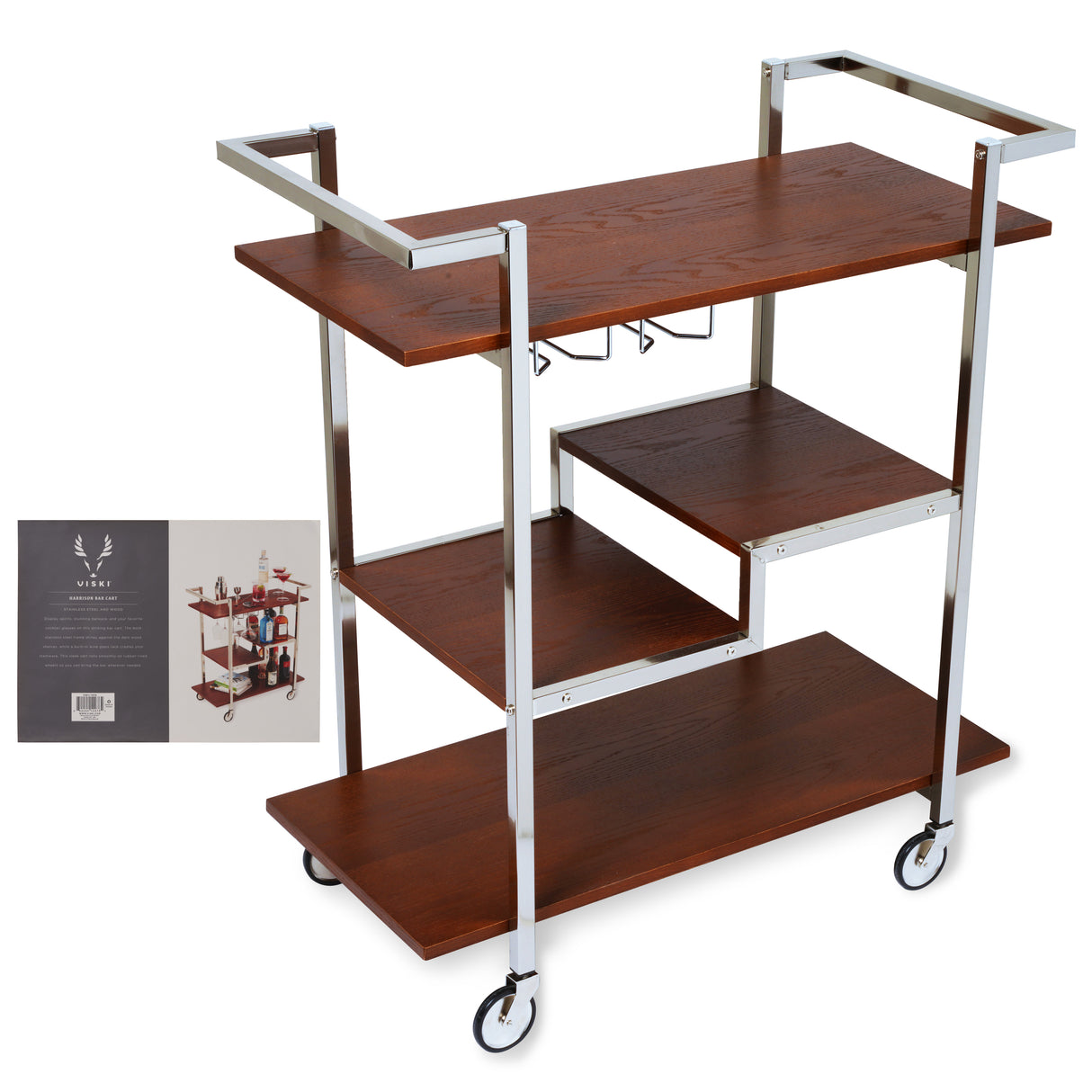 Harrison Bar Cart in Wood and Stainless Steel