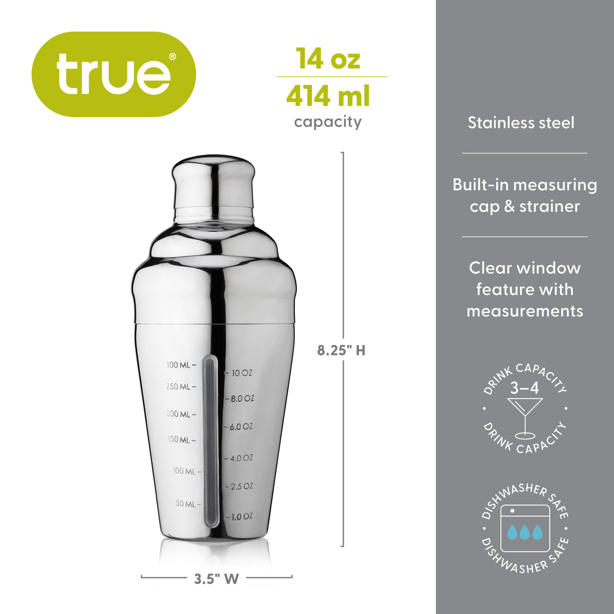 Vista Measured Cocktail Shaker in Stainless Steel