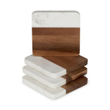 Marble & Acacia Coasters, Set of 4