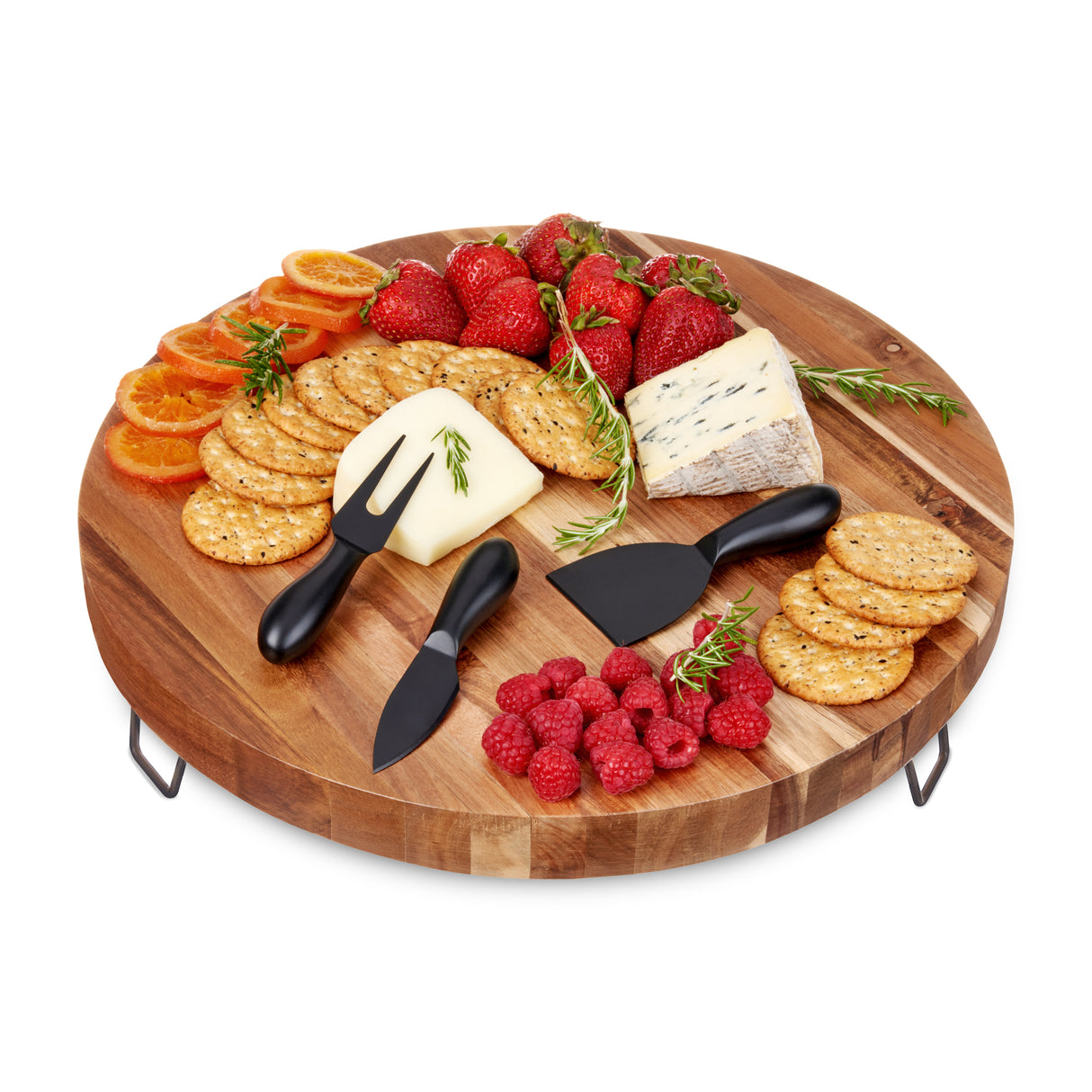 Acacia Wood Footed Cheese Board & Knife Set