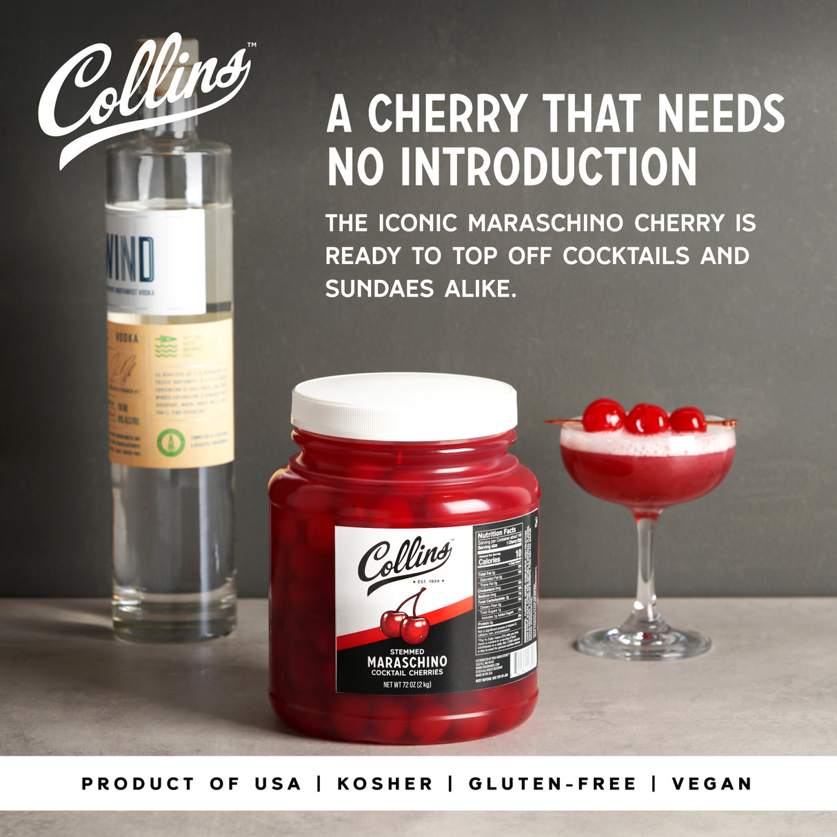 Stemmed Cocktail Cherries, 72 oz