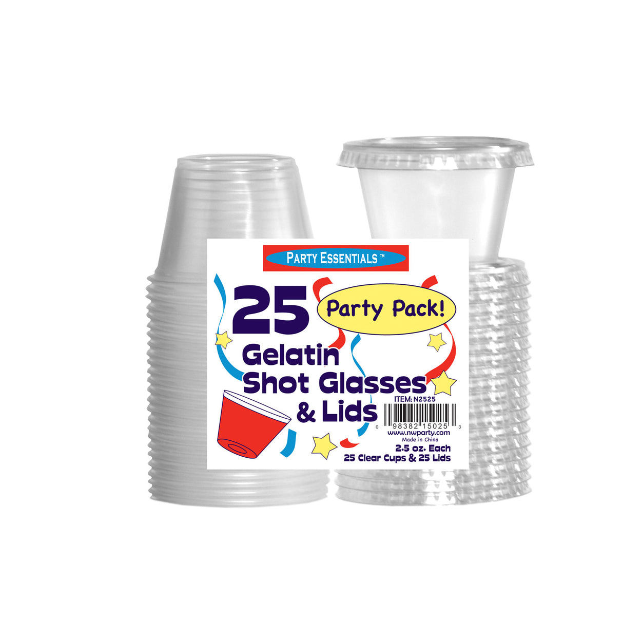 Party Essentials 2.5 oz Jello Shot Cups with Lids, Set of 25