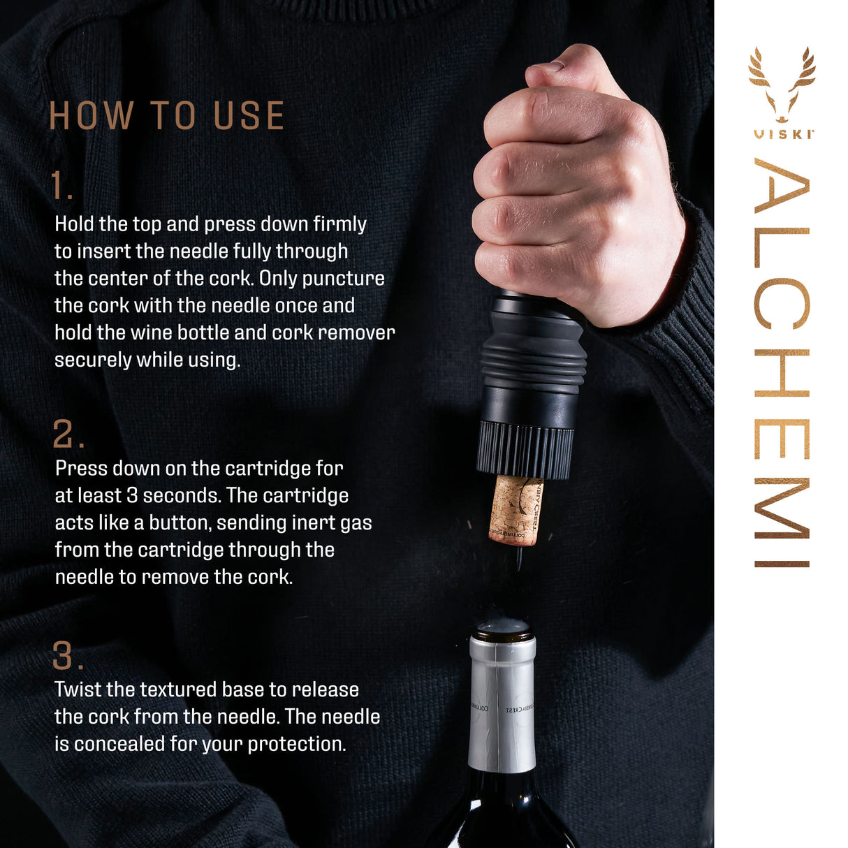 Alchemi CO2 Cork Remover in Black