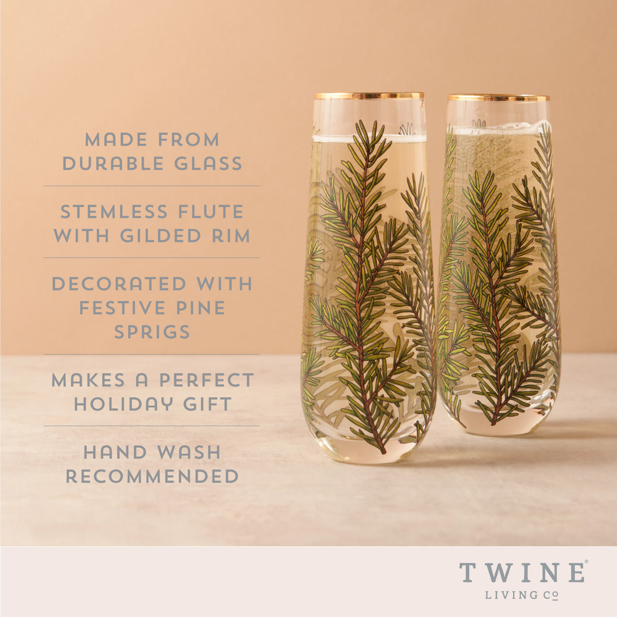 Woodland Stemless Champagne Flutes, Set of 2