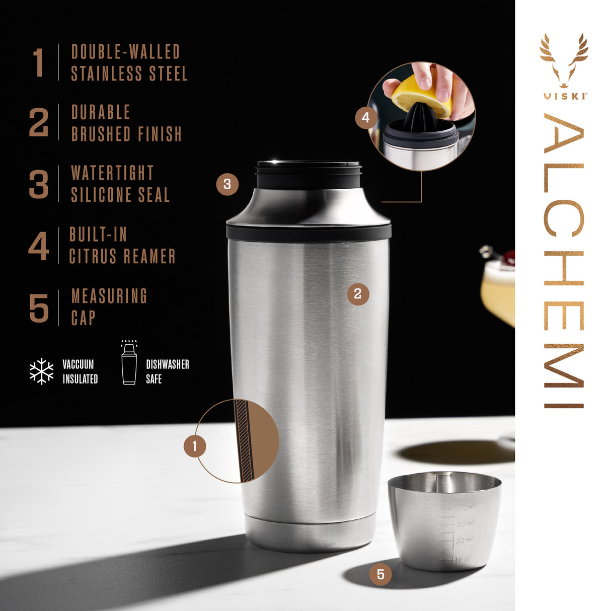 Alchemi Vacuum Insulated Cocktail Shaker in Stainless Steel