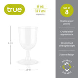 Party 6 oz Plastic Stemmed Wine Cups in Clear, Set of 8
