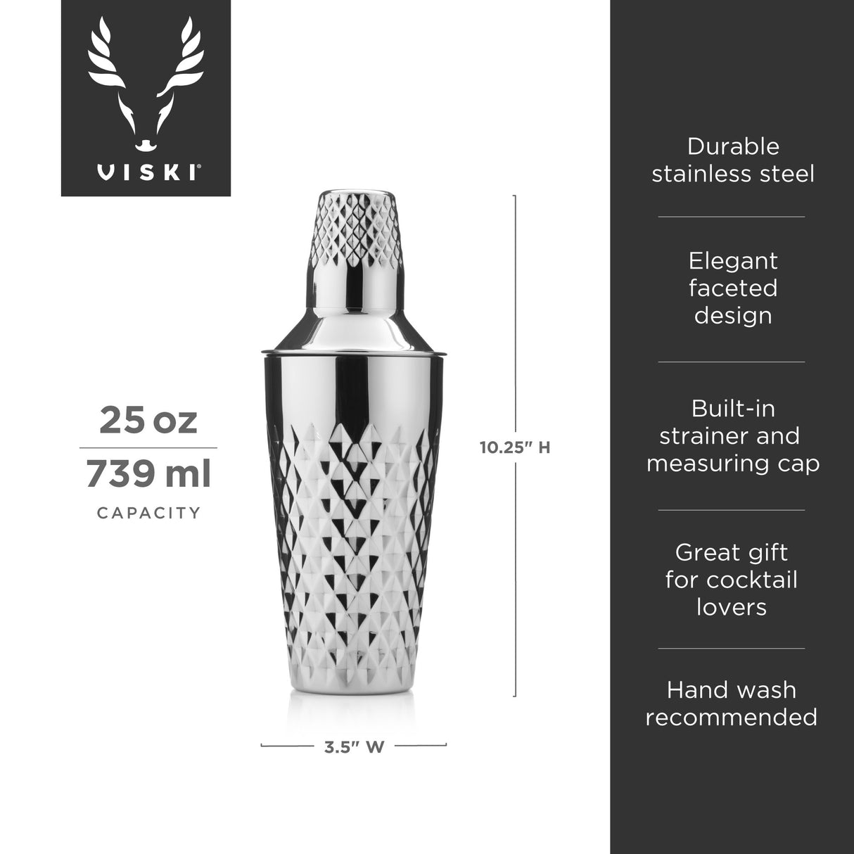 Irving Faceted Cocktail Shaker in Stainless Steel