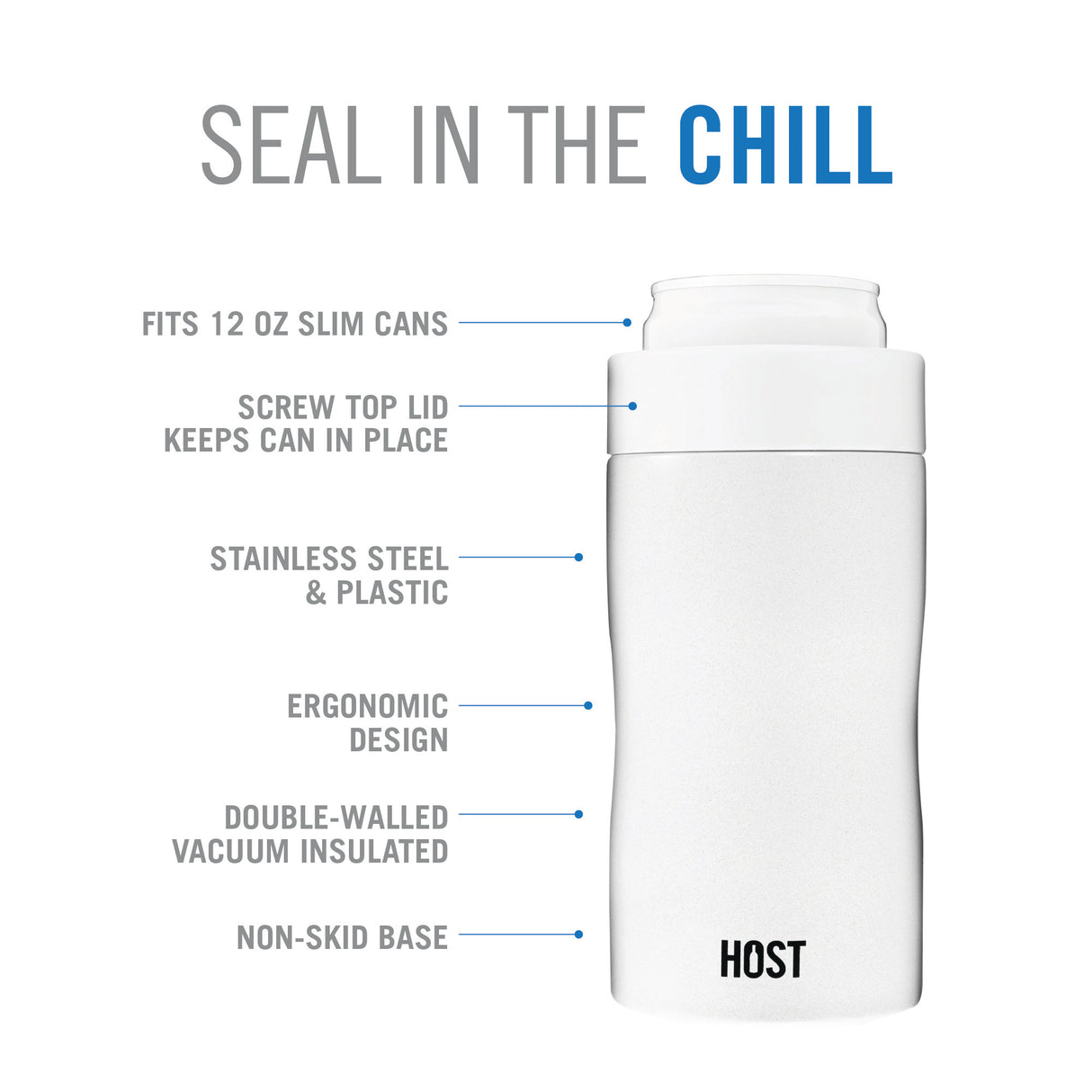 Stay-Chill Slim Can Cooler in Pearl White