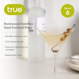 Rockwood Stainless Steel Cocktail Picks, Set of 6