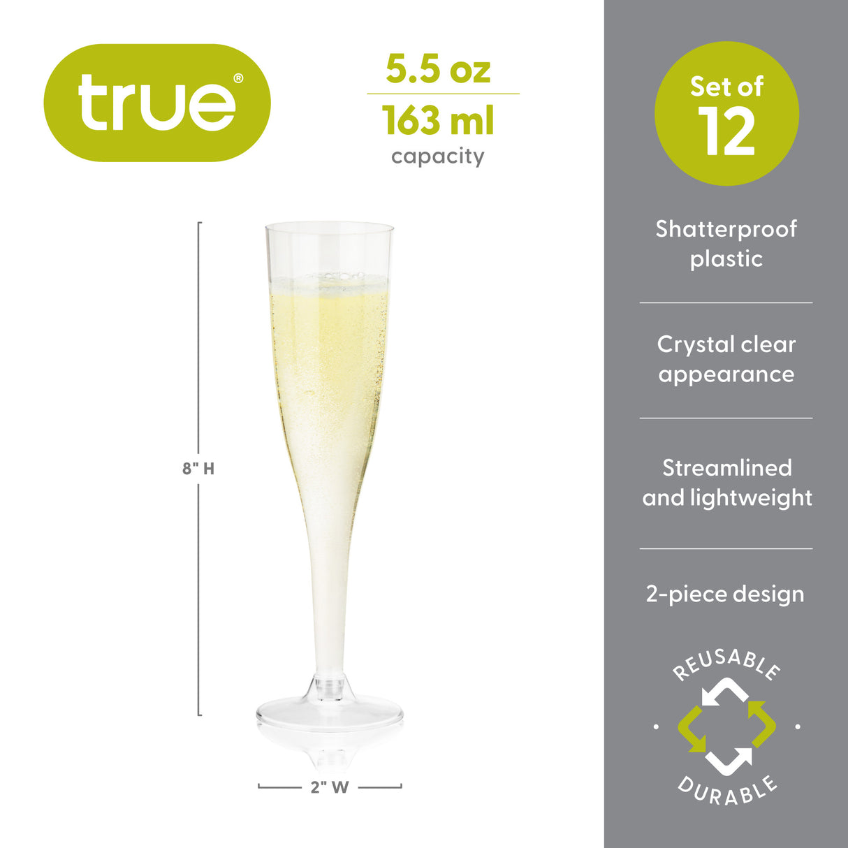 Party Plastic Champagne Flutes in Clear, 12ct