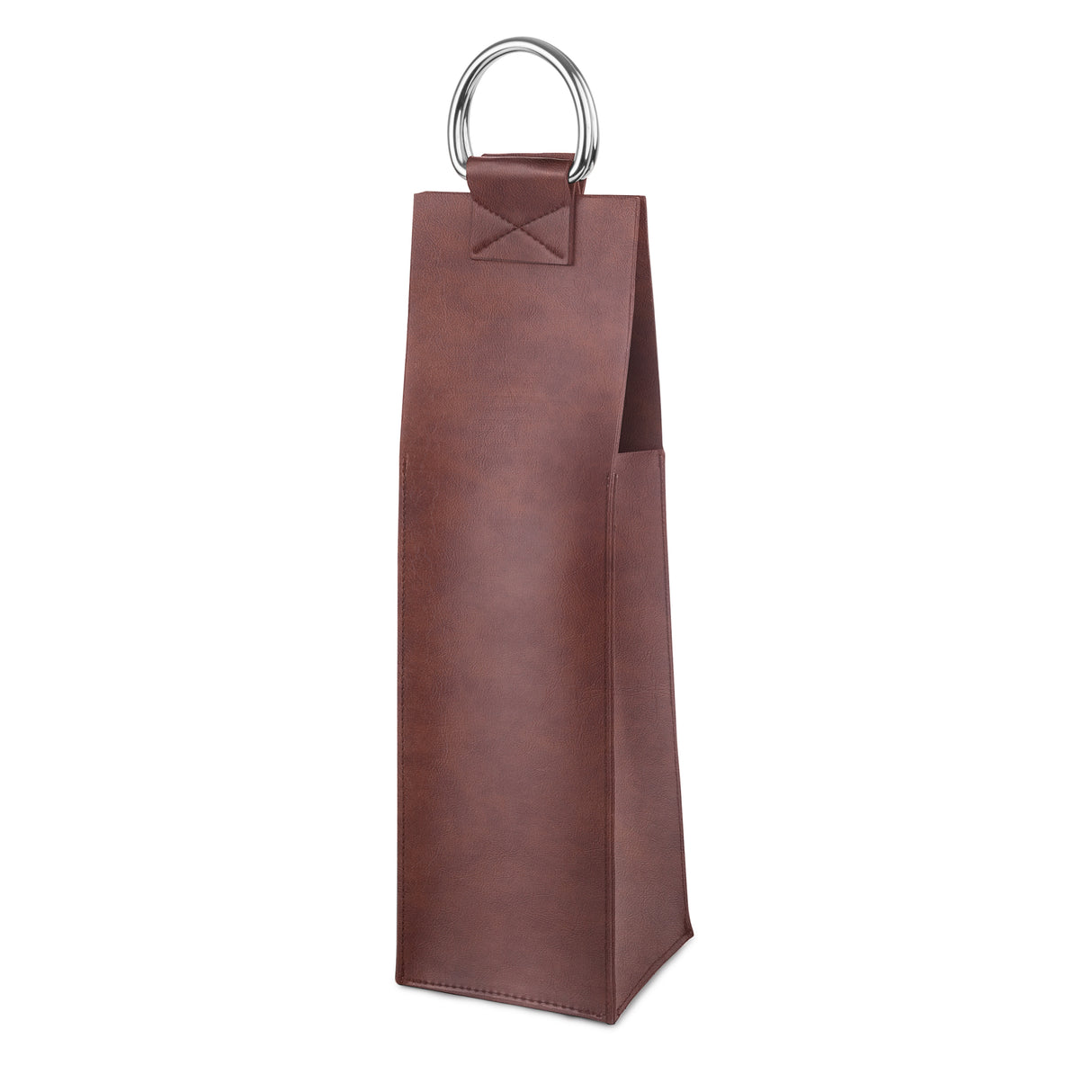 Brown Single-Bottle Wine Tote in Faux Leather