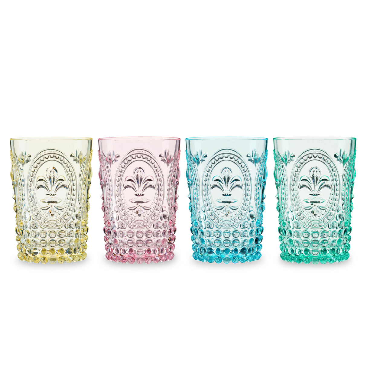 Shatterproof Acrylic Embossed Tumblers in Assorted Colors, Set of 4