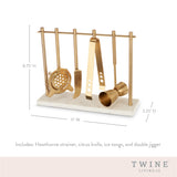 4-Piece Bar Tool Set in Gold with Marble and Stainless Steel Stand