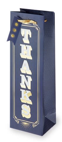 Navy Retro Thanks Single Bottle Wine Bag