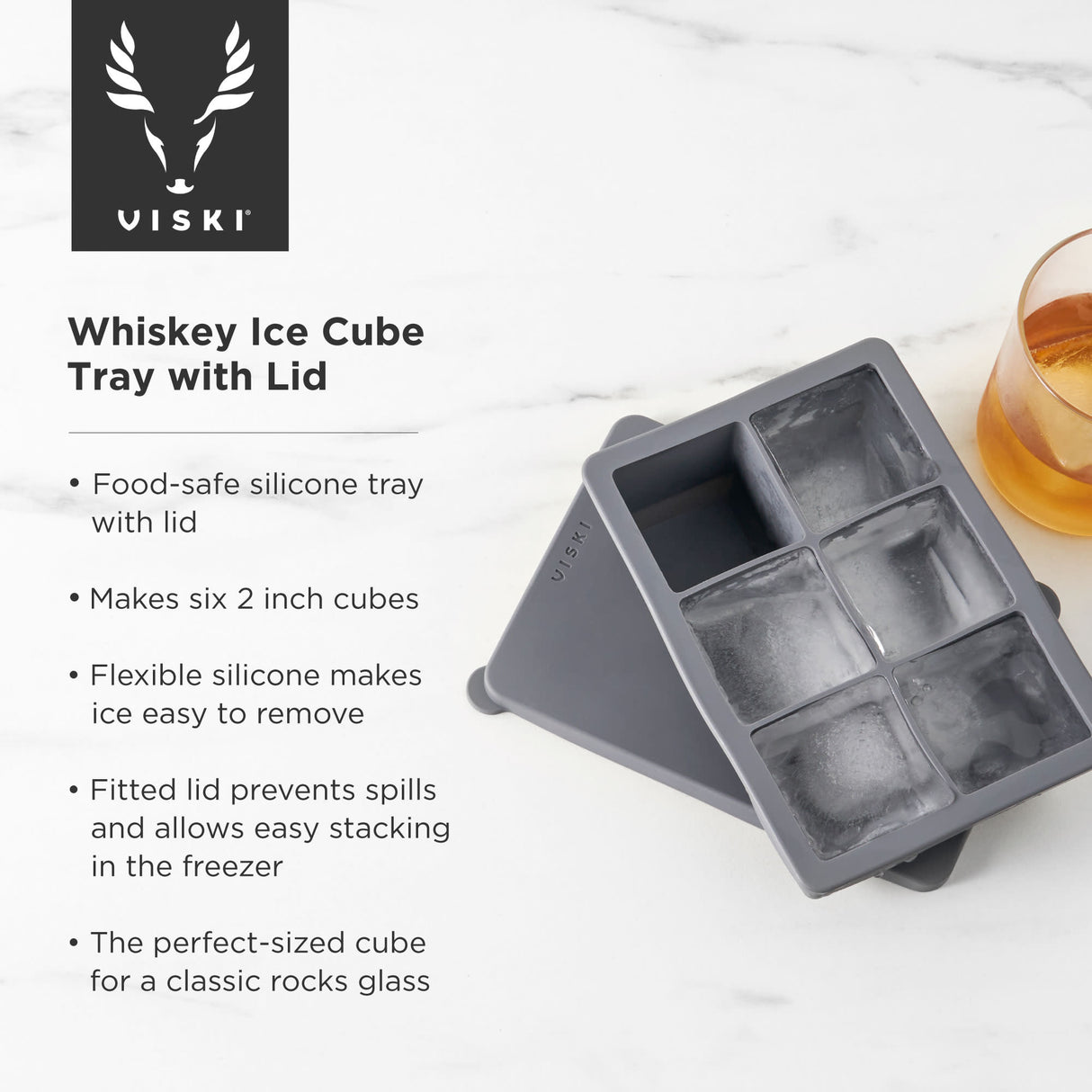 Glacier Whiskey Ice Cube Tray with Lid in Grey