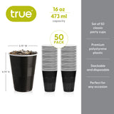 Party 16 oz Plastic Cups in Black, Set of 50