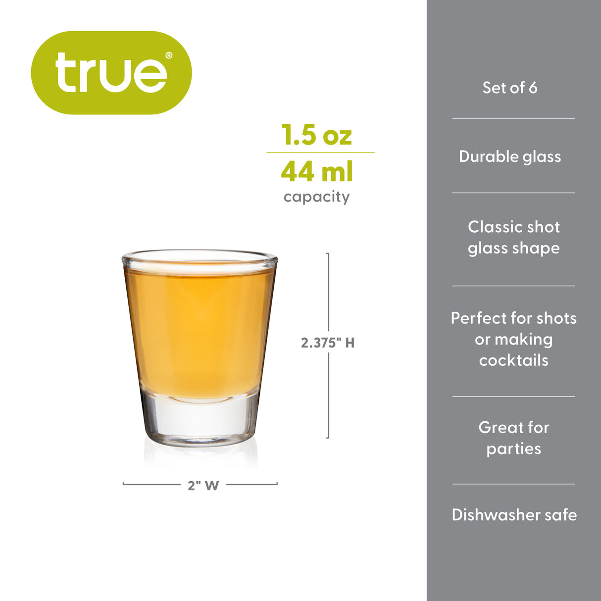 Shooter 1.5 oz Shot Glasses, Set of 6