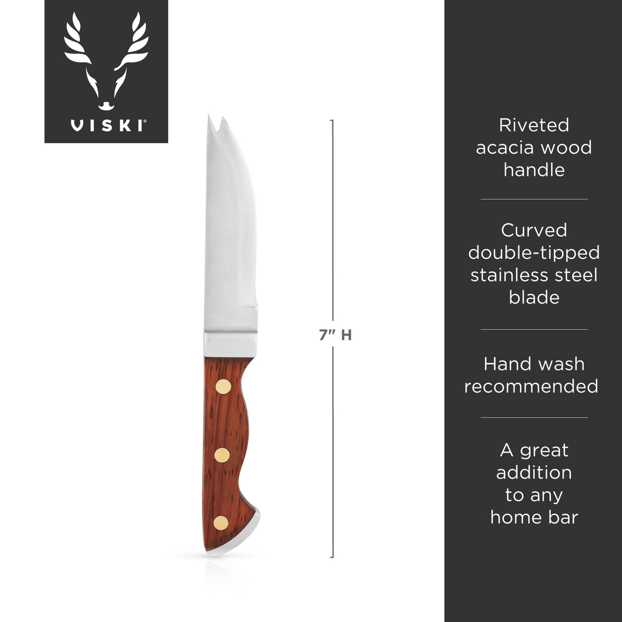 Viski Professional Bartender Knife with Acacia Wood Handle