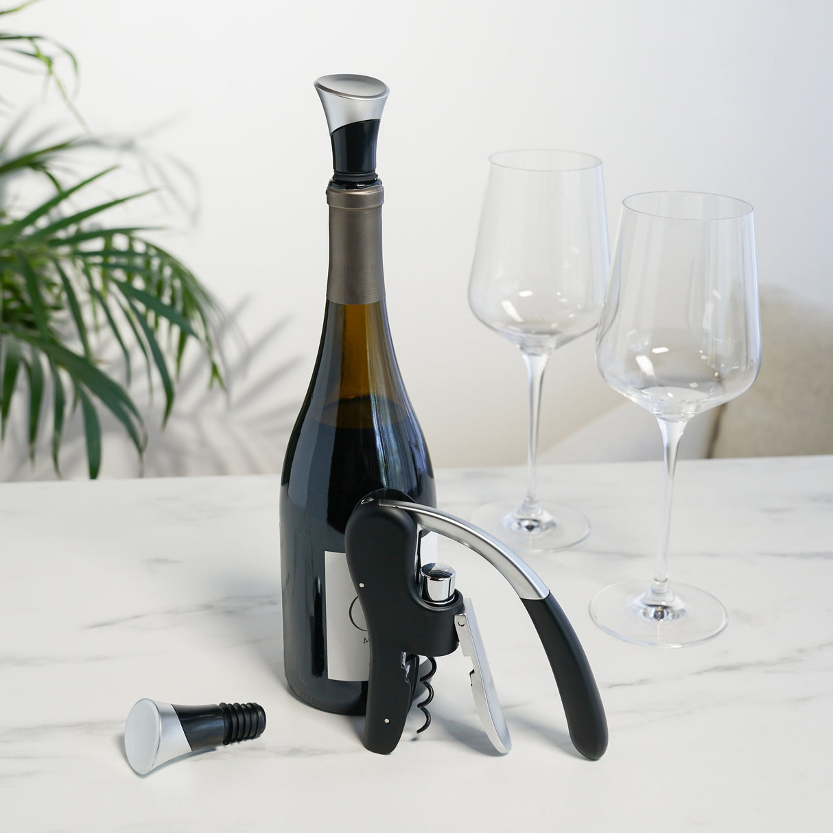 Lever Corkscrew and Stoppers, Set of 3