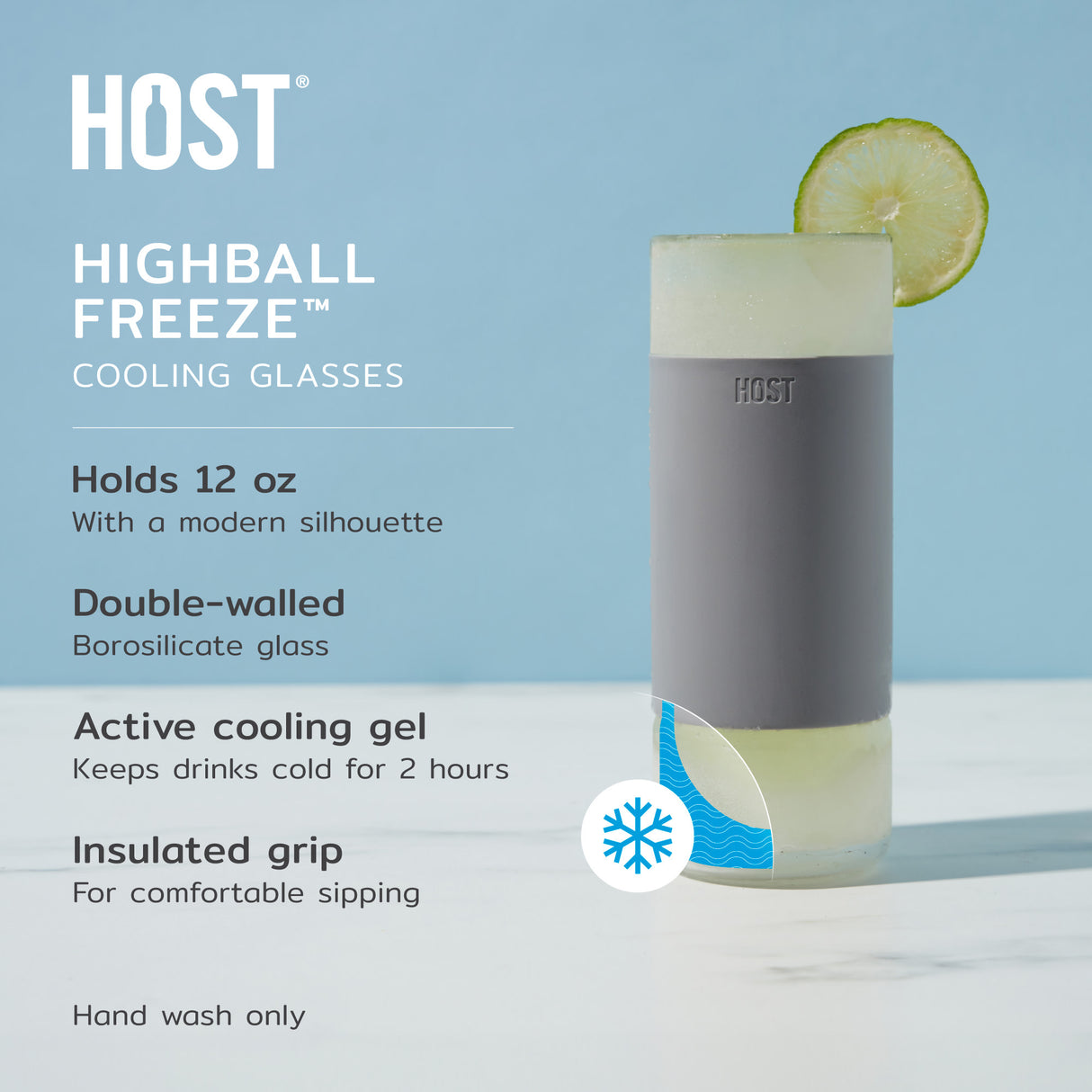 Glass FREEZE Highball Cooling Cups in Gray, Set of 2