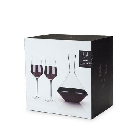 Raye Crystal 3-Piece Angled Bordeaux Decanter & Wine Glass Set