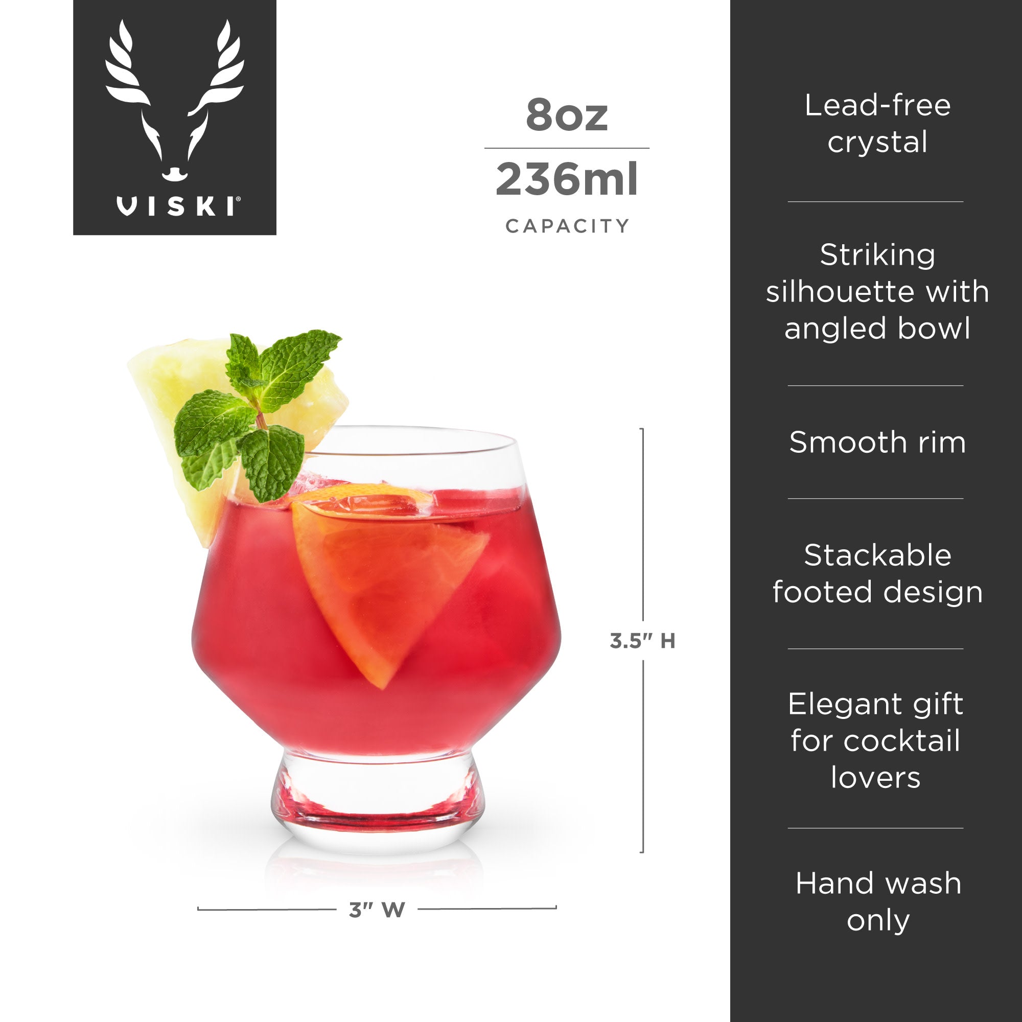 Viski Raye Footed Crystal Punch Glasses - Thumbnail 5