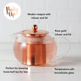 Candace Glass Teapot & Infuser in Rose Gold