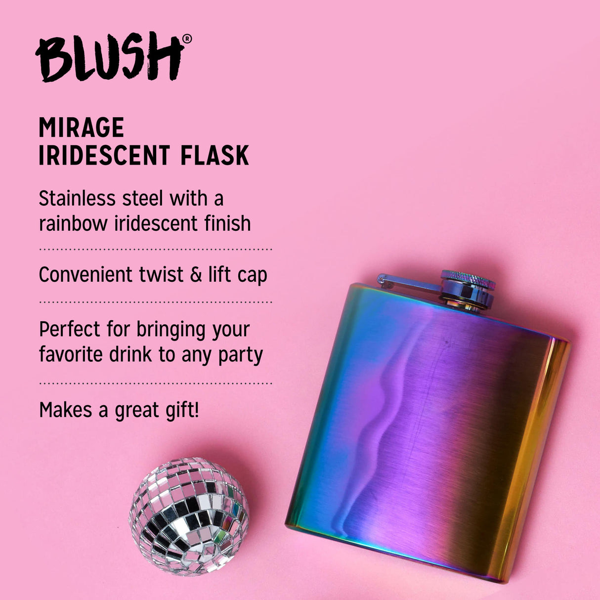 Mirage Rainbow 6 oz Stainless Steel Flask