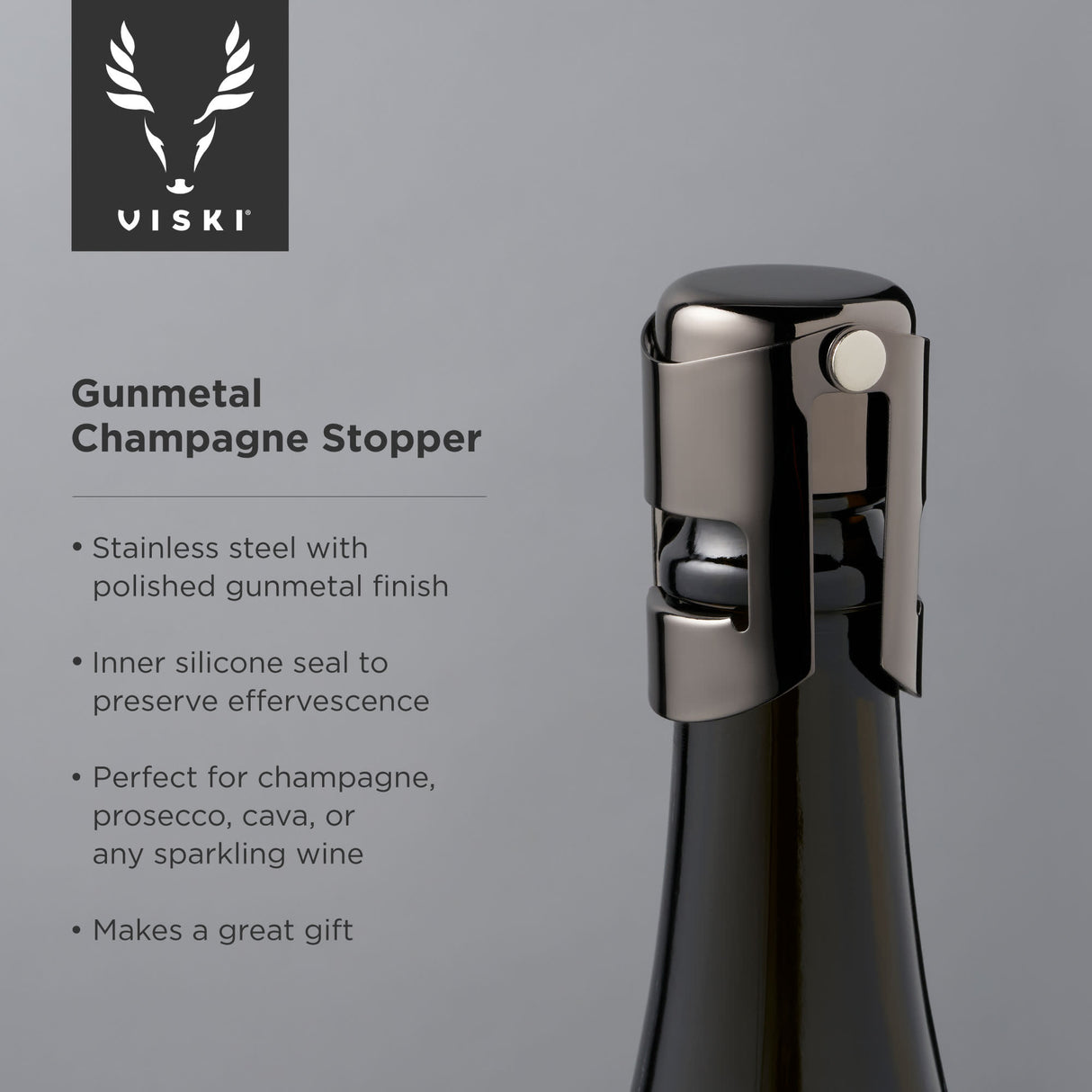 Warren Champagne Stopper in Gunmetal