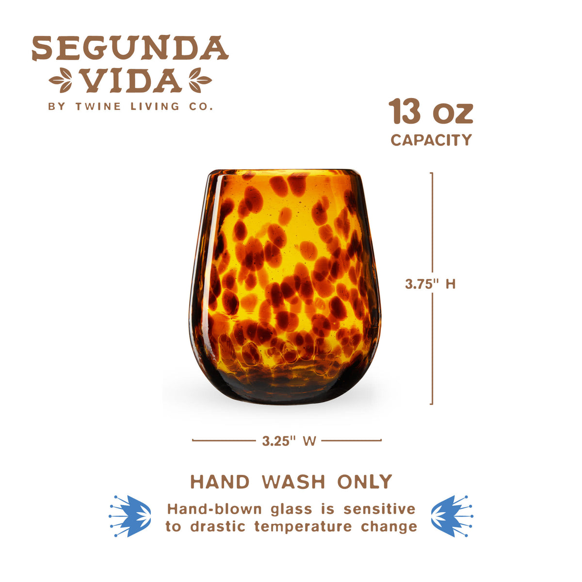 Segunda Vida Tortuga Recycled Stemless Wine Glasses, Set of 2