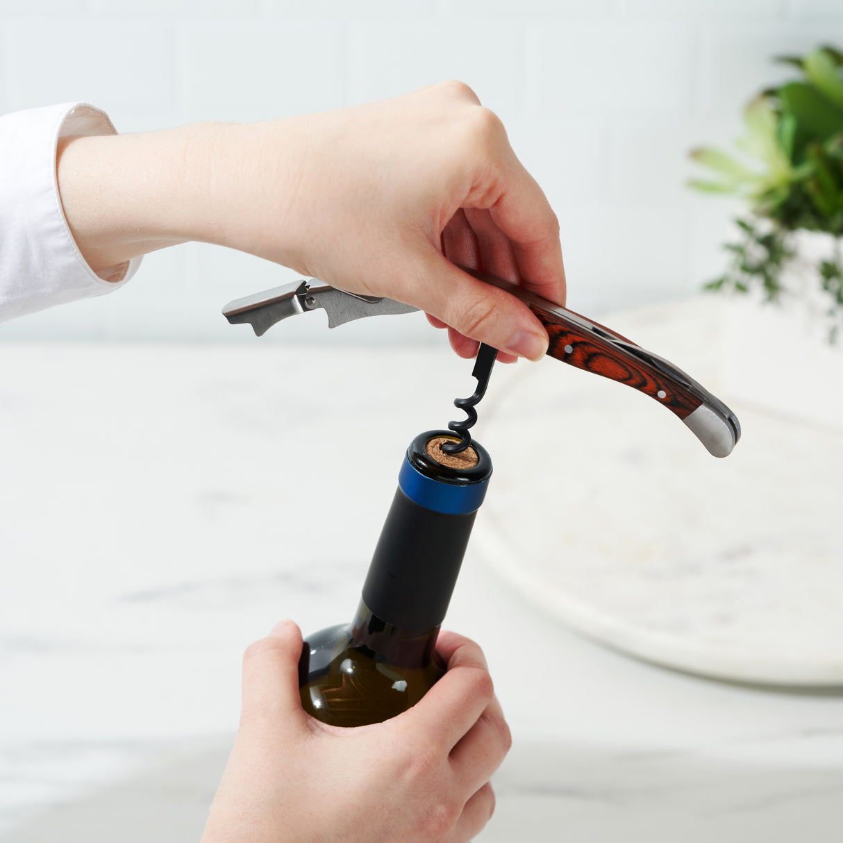 Double-Hinged Waiter's Corkscrew with Wood Handle