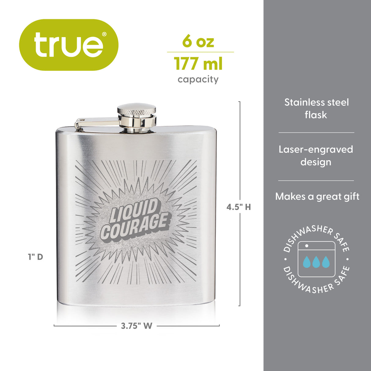 Trueflask 6 oz Stainless Steel Liquid Courage Flask