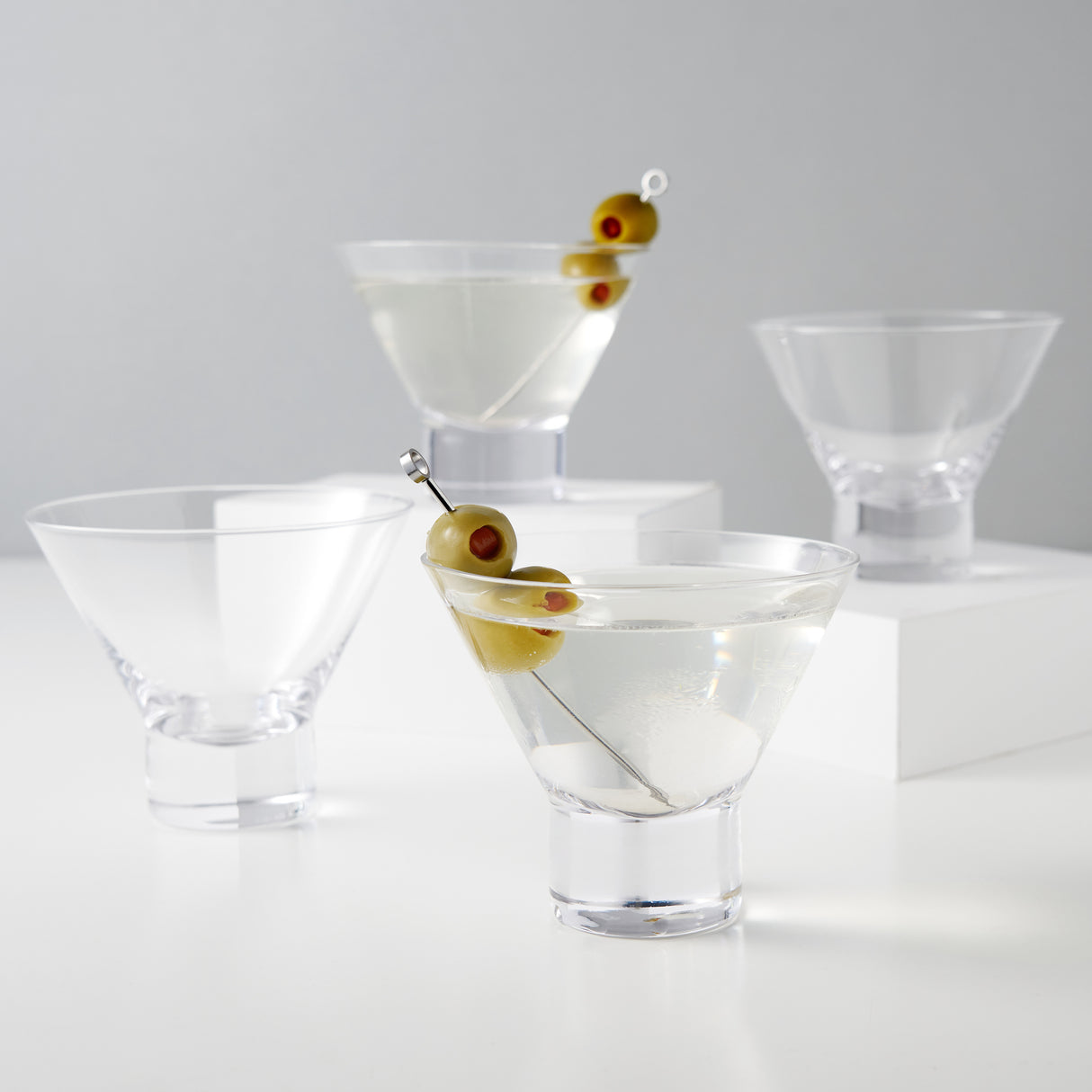 Raye Heavy Base Crystal Stemless Martini Glasses, Set of 4