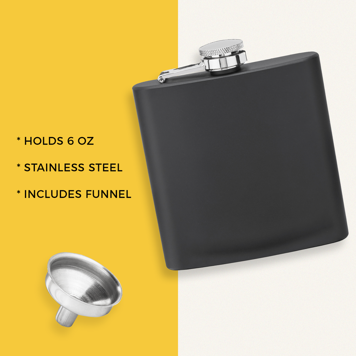 Savoy 6 oz Stainless Steel Flask with Funnel in Matte Black