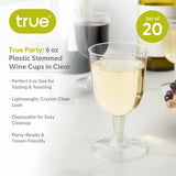 Party 6 oz Plastic Stemmed Wine Cups in Clear, Set of 20
