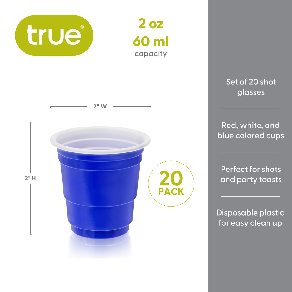 Party 2 oz Lil Liberties Mini Plastic Shot Cups in Red, White & Blue, Set of 20