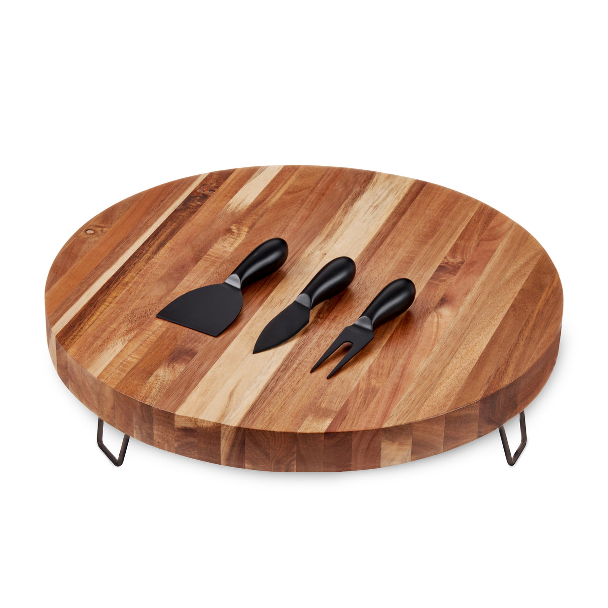 Acacia Wood Footed Cheese Board & Knife Set