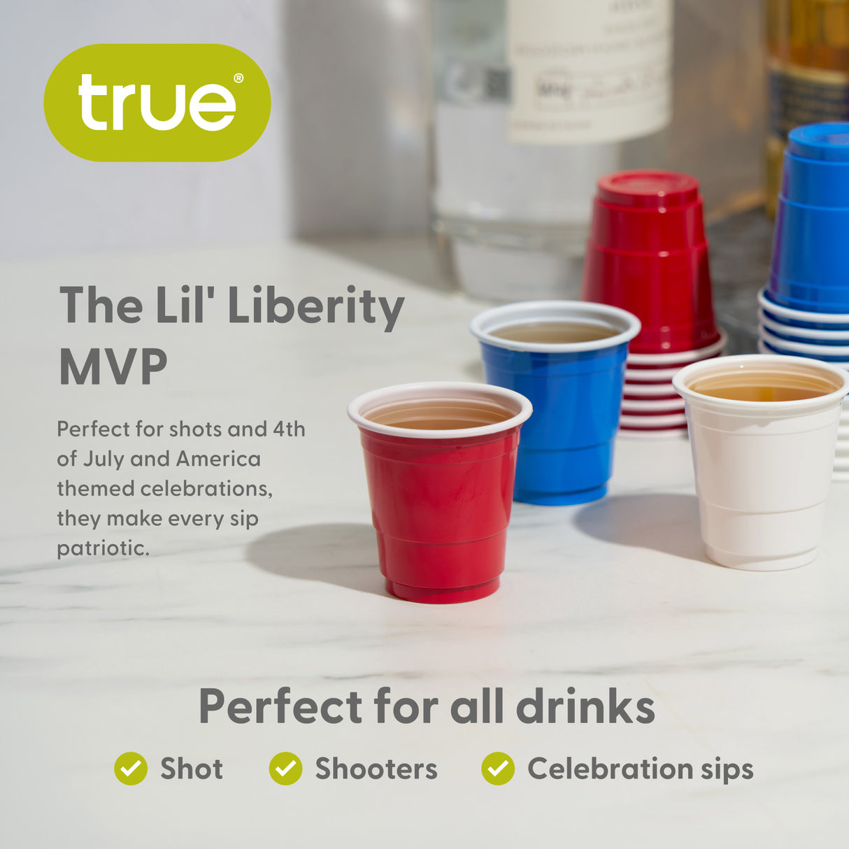 Party 1.75 oz Lil’ Liberties Mini Plastic Shot Cups in Red, White & Blue, Set of 20