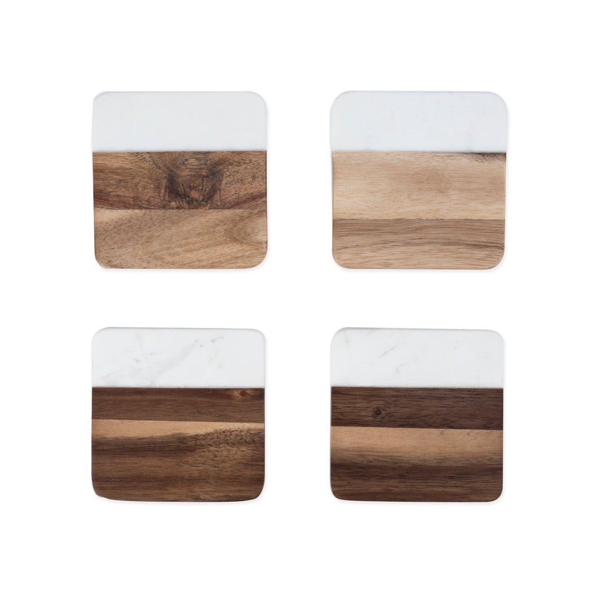 Marble & Acacia Coasters, Set of 4