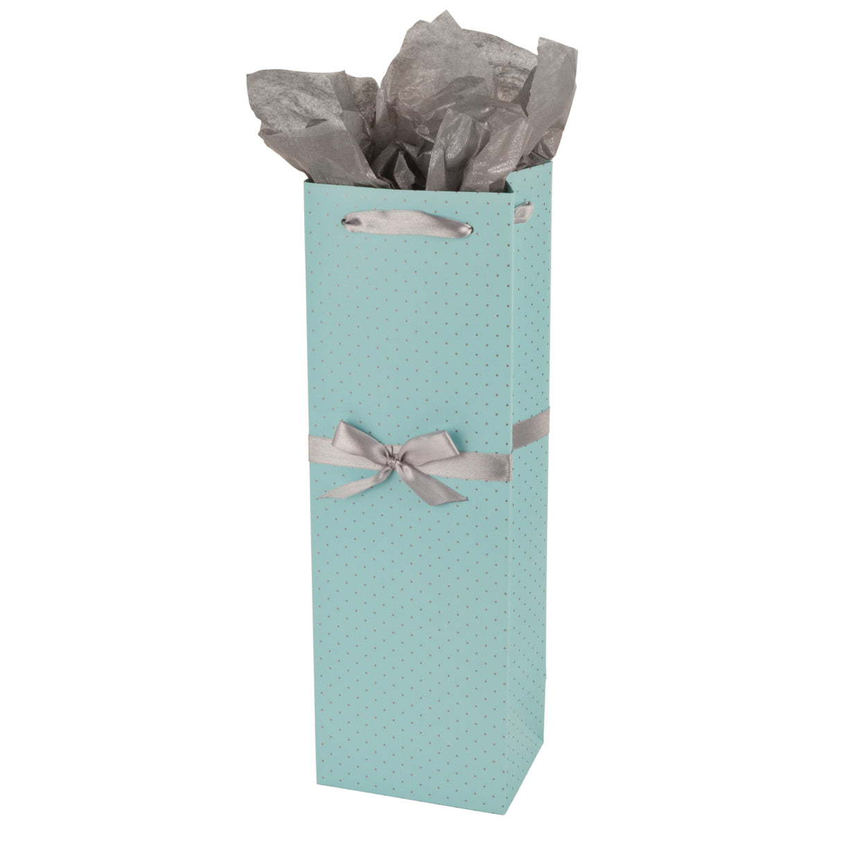 Ribbon Dot Single Bottle Wine Bag in Blue & Silver